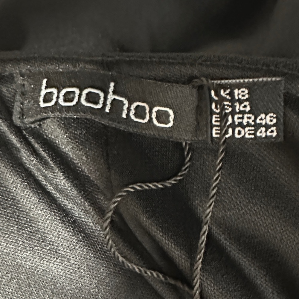 Boohoo Black Double Layer Batwing Midi Dress Tie Waist 14 - Picture 3 of 4